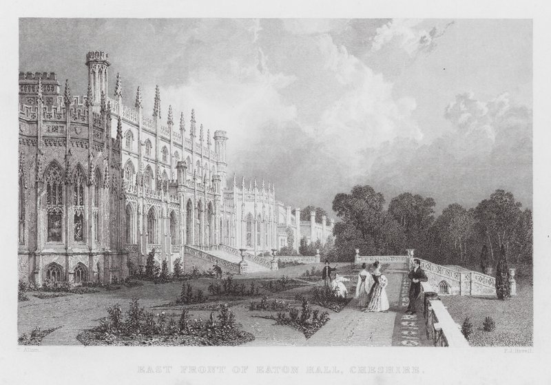 East Front of Eaton Hall, Cheshire (engraving) by Thomas (after) Allom
