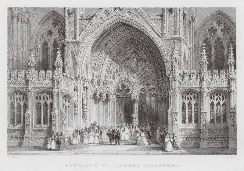 Entrance to Lincoln Cathedral by Thomas (after) Allom