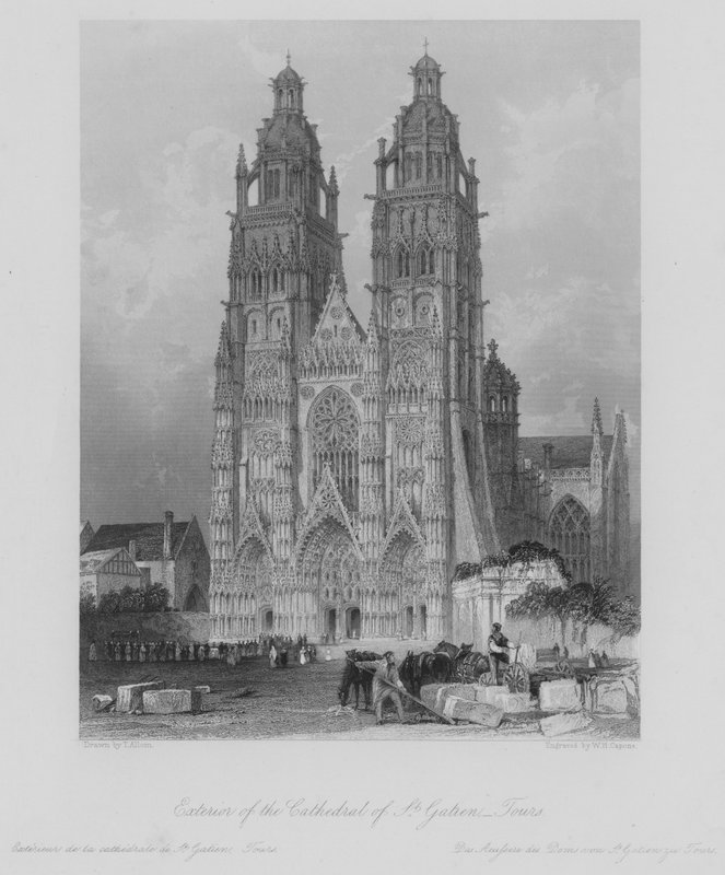 Exterior of the Cathedral of St Gatien, Tours by Thomas (after) Allom