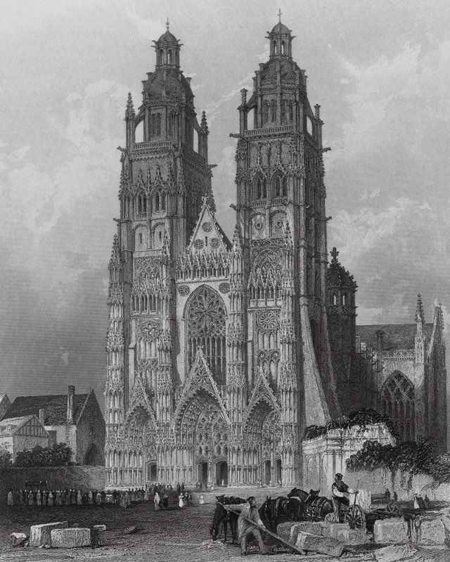 Exterior of the Cathedral of St Gatien, Tours by Thomas (after) Allom