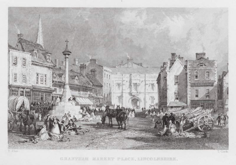 Grantham Market Place, Lincolnshire (engraving) by Thomas (after) Allom
