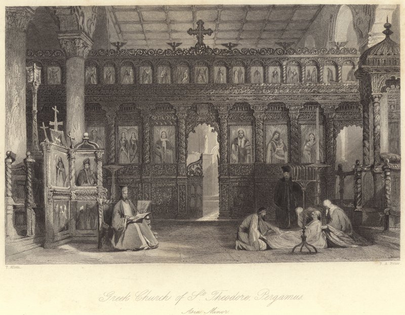 Greek Church of St Theodore, Pergamus, Asia Minor (engraving) by Thomas (after) Allom