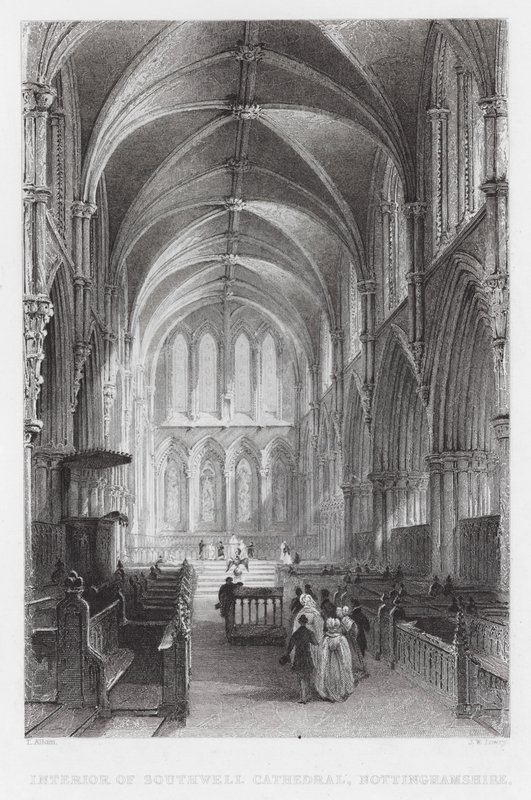 Interior of Southwell Cathedral, Nottinghamshire by Thomas (after) Allom