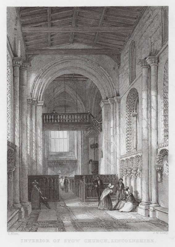 Interior of Stow Church, Lincolnshire by Thomas (after) Allom