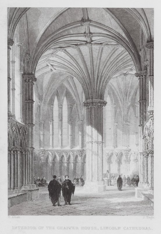 Interior of the Chapter House, Lincoln Cathedral by Thomas (after) Allom