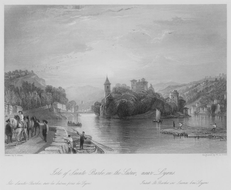Isle of Sainte Barbe on the Saone, near Lyons by Thomas (after) Allom