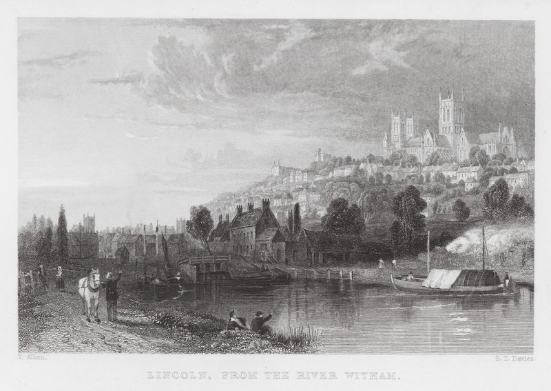 Lincoln, from the River Witham (engraving) by Thomas (after) Allom