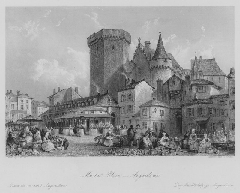 Market Place, Angouleme by Thomas (after) Allom