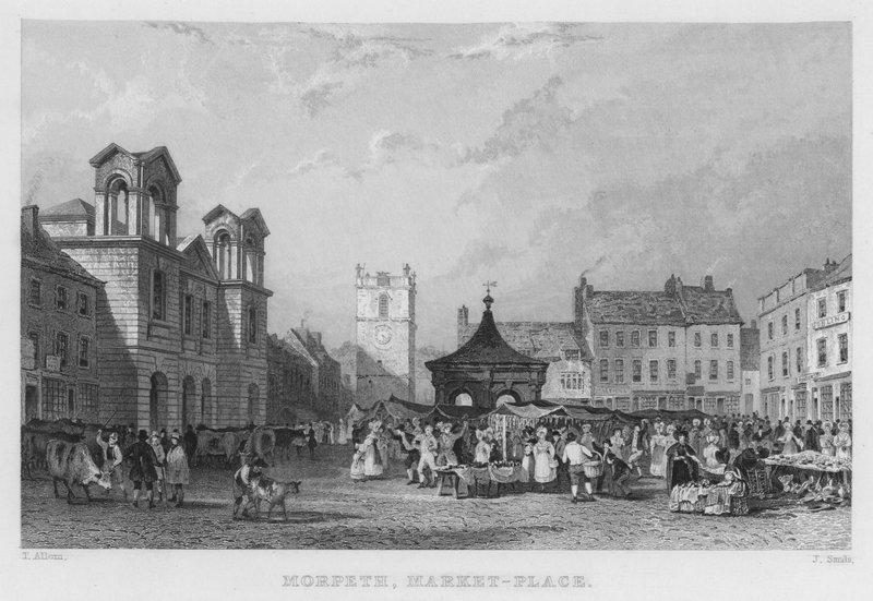 Morpeth, Market-Place by Thomas (after) Allom