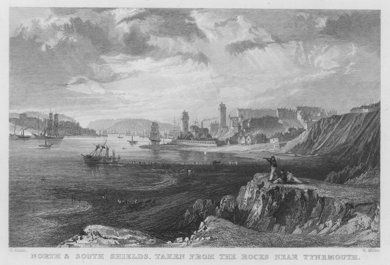 North and South Shields, Taken from the Rocks near Tynemouth by Thomas (after) Allom