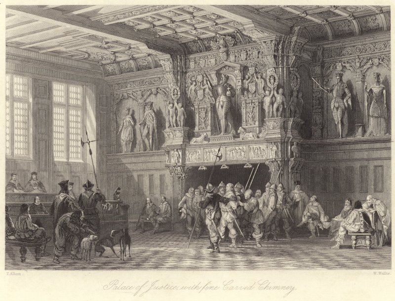 Palace of Justice, with Fine Carved Chimney, Bruges by Thomas (after) Allom