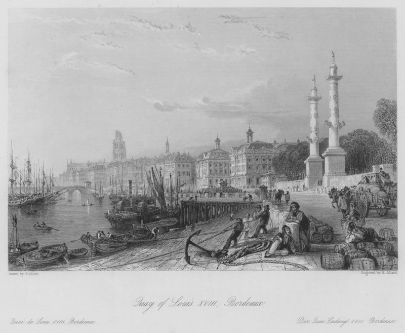 Quay of Louis XVIII, Bordeaux by Thomas (after) Allom