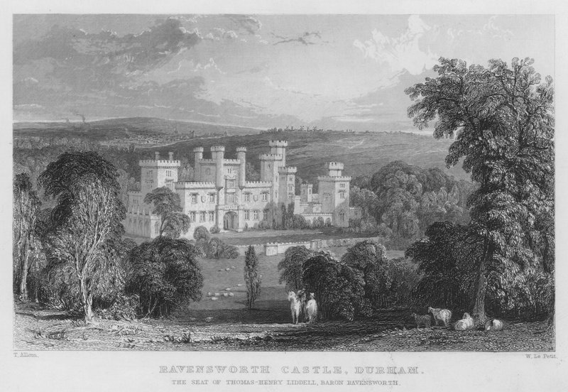 Ravensworth Castle, Durham, the Seat of Thomas-Henry Liddell, Baron Ravensworth (engraving) by Thomas (after) Allom
