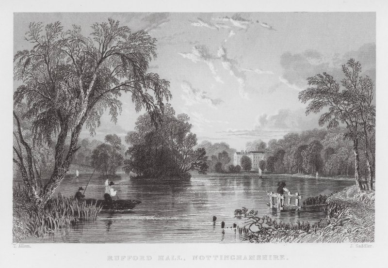 Rufford Hall, Nottinghamshire (engraving) by Thomas (after) Allom