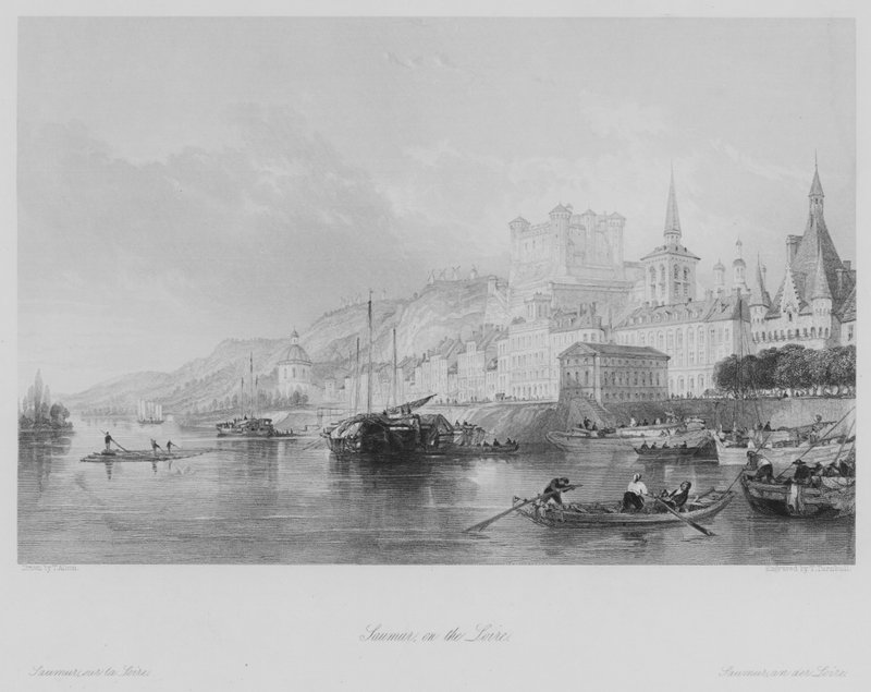 Saumur, on the Loire (engraving) by Thomas (after) Allom