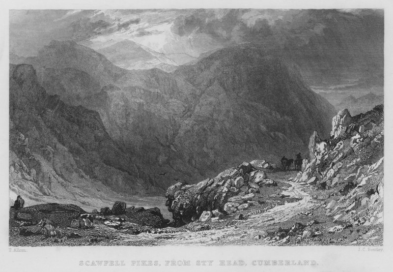 Scawfell Pikes, from Sty Head, Cumberland by Thomas (after) Allom