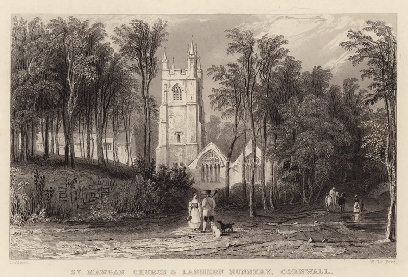 St Mawgan Church and Lanhern Nunnery, Cornwall by Thomas (after) Allom