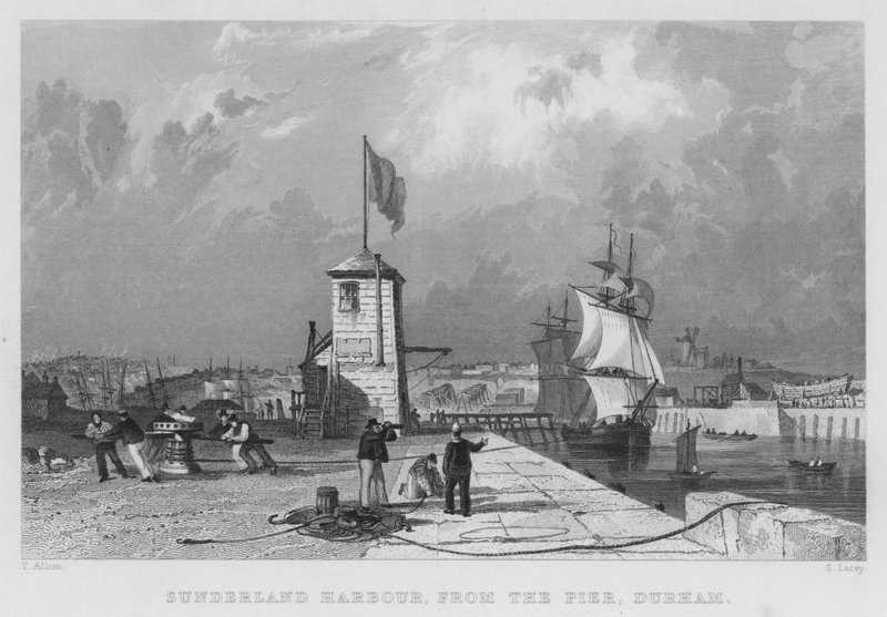Sunderland Harbour, from the Pier, Durham (engraving) by Thomas (after) Allom