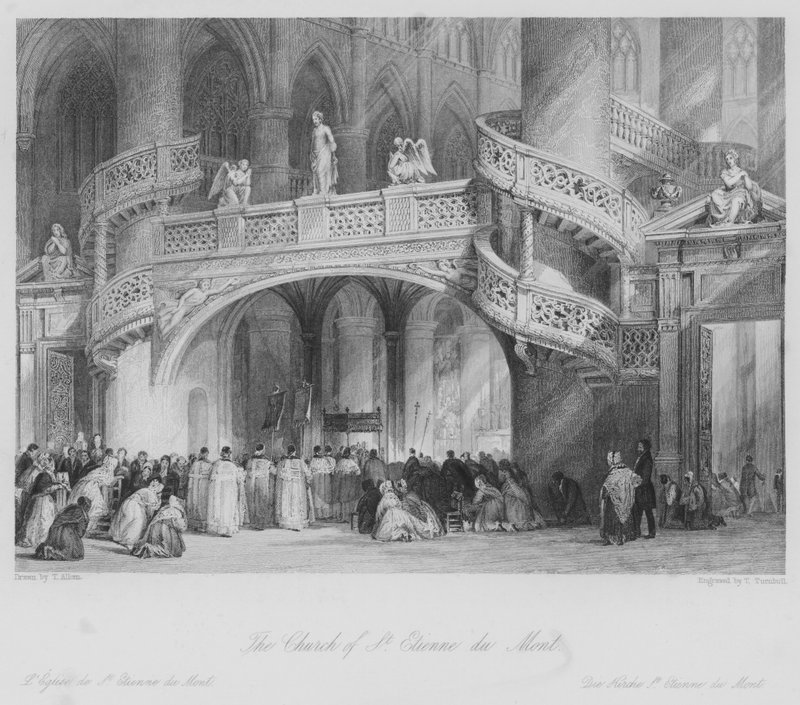 The Church of St Etienne du Mont by Thomas (after) Allom