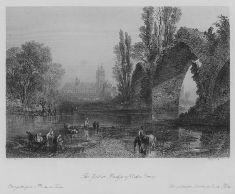 The Gothic Bridge of Eudes, Tours (engraving) by Thomas (after) Allom