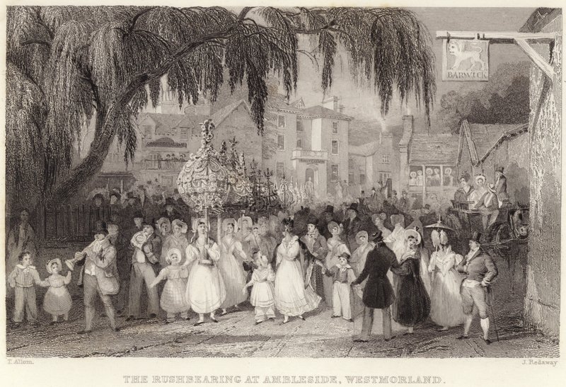 The Rushbearing at Ambleside, Westmorland (engraving) by Thomas (after) Allom