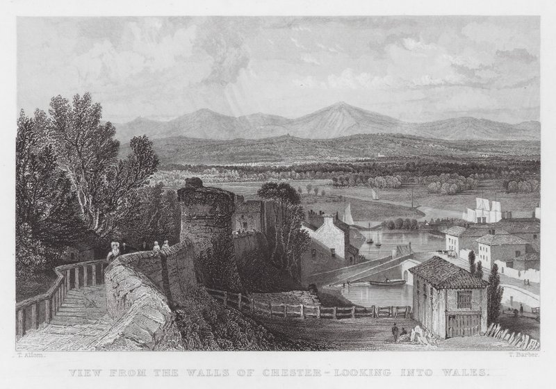 View from the Walls of Chester, Looking into Wales (engraving) by Thomas (after) Allom