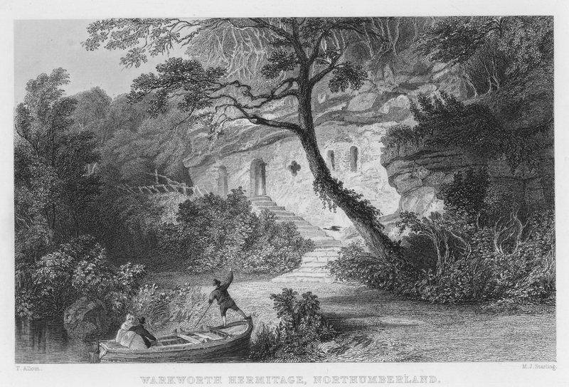 Warkworth Hermitage, Northumberland (engraving) by Thomas (after) Allom