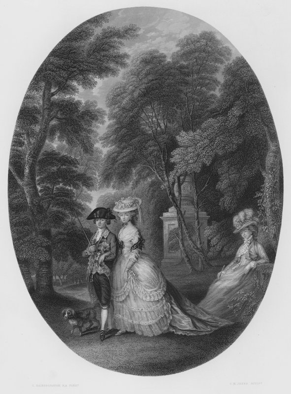 The Walk at Kew (engraving) by Thomas (after) Gainsborough