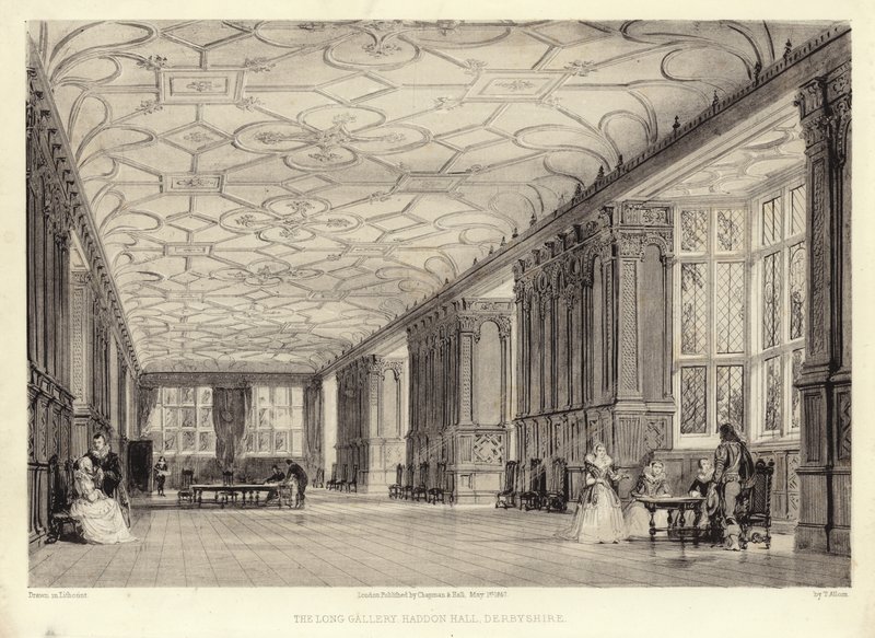The Long Gallery, Haddon Hall, Derbyshire by Thomas Allom
