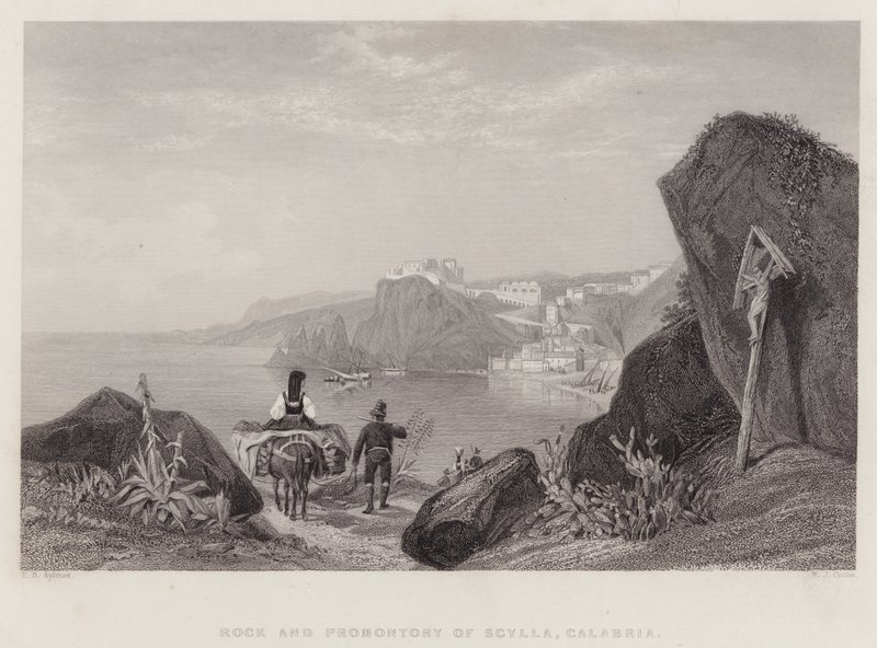 Rock and Promontory of Scylla, Calabria, Italy (engraving) by Thomas Brabazon Aylmer