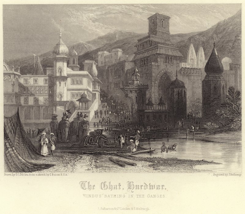 The Ghat in Hurdwar with Hindus Bathing in the Ganges by Thomas Colman Dibdin