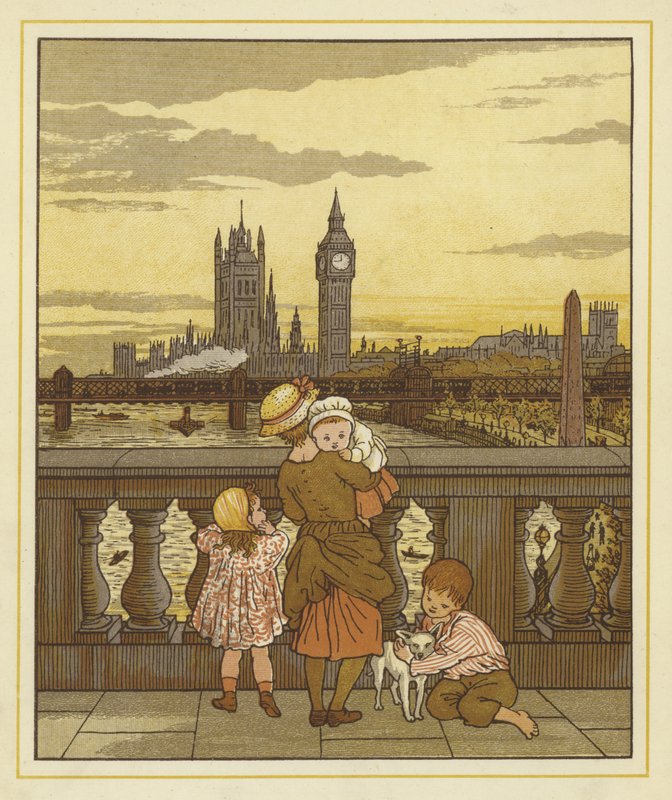 A Woman Stands Holding a Baby with Two Children and a Dog by Thomas Crane