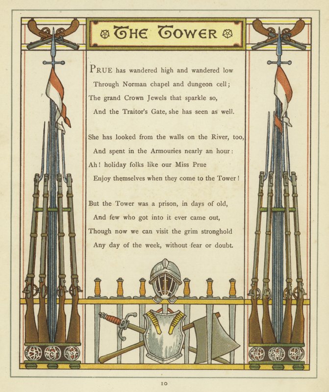 Verse About the Tower of London with Images of Armour and Weaponry by Thomas Crane