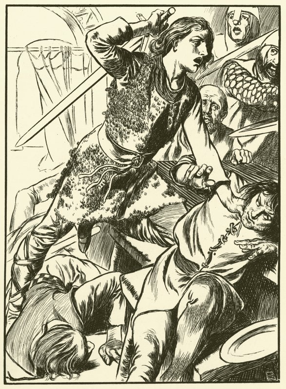 Hereward and His Men Attack the Normans by Thomas Heath Robinson