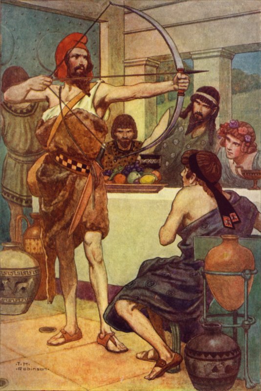 Odysseus Punishes the Suitors by Thomas Heath Robinson