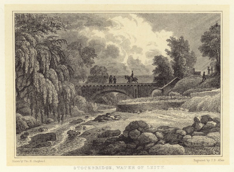 Stockbridge, Water of Leith by Thomas Hosmer (after) Shepherd