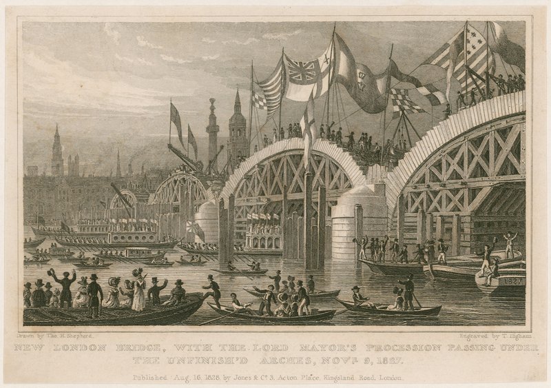 Construction of New London Bridge by Thomas Hosmer Shepherd