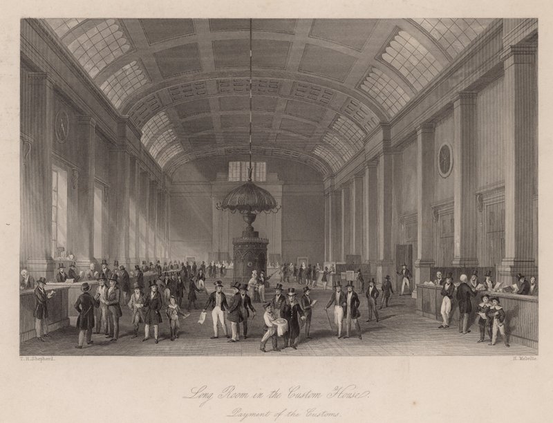 Long Room in the Custom House, London, for the paying of customs duty by Thomas Hosmer Shepherd