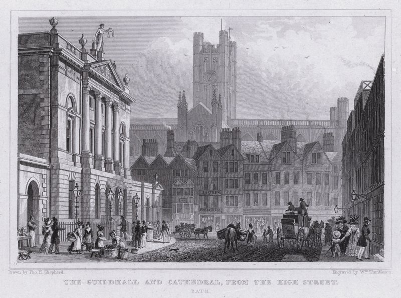 The Guildhall and Cathedral, from the High Street, Bath by Thomas Hosmer Shepherd
