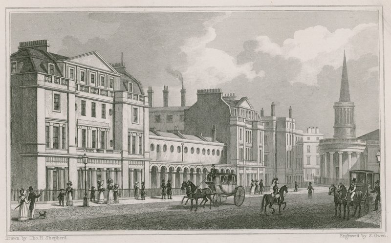 West side of Langham Place, Marylebone, London, including All Souls Church by Thomas Hosmer Shepherd