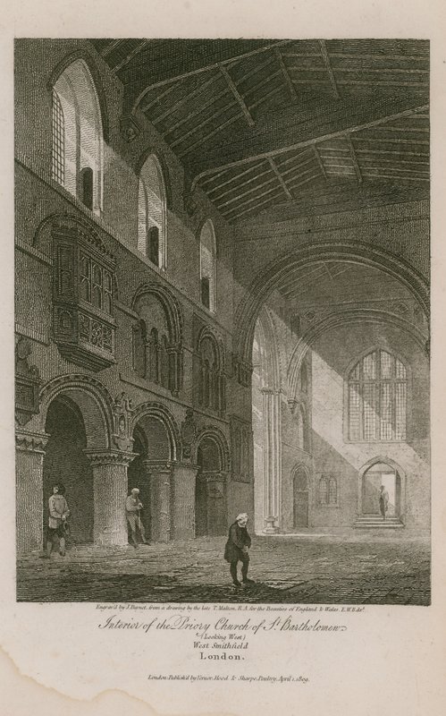 Interior of Church of St Bartholomew the Great by Thomas Malton