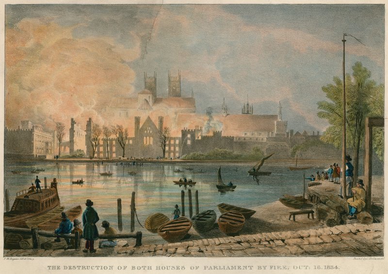 The Destruction by Fire of the Houses of Parliament by Fire on 16 October 1834 by Thomas Mann Baynes