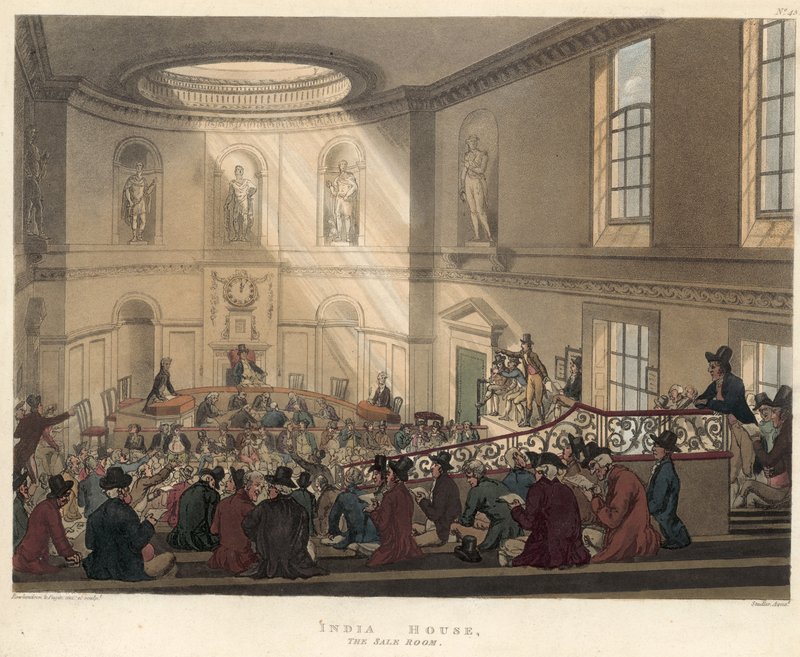 The Sale Room, East India House by Thomas Rowlandson