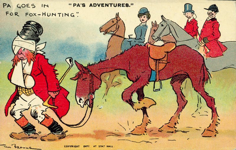 Fox hunting: a man the worse for wear after being thrown from his horse by Tom Browne
