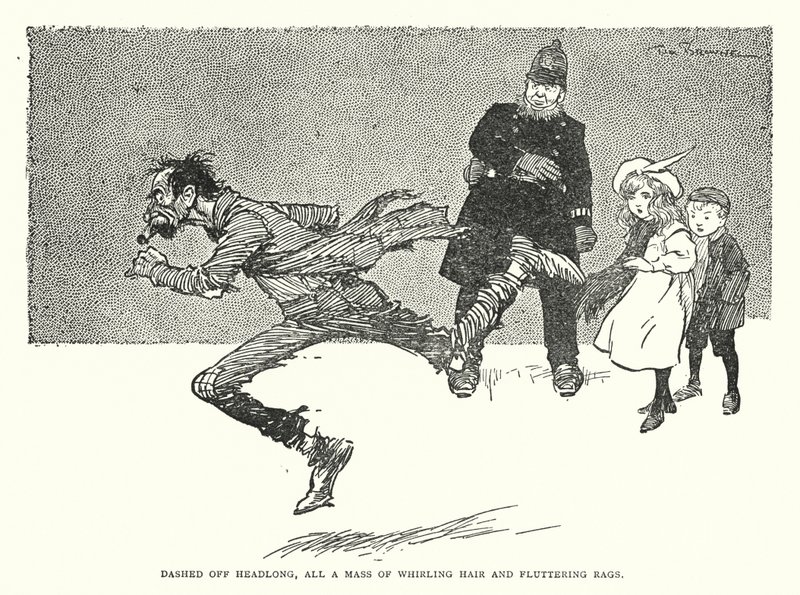 Dashed off headlong, all a mass of whirling hair and fluttering rags by Tom Browne