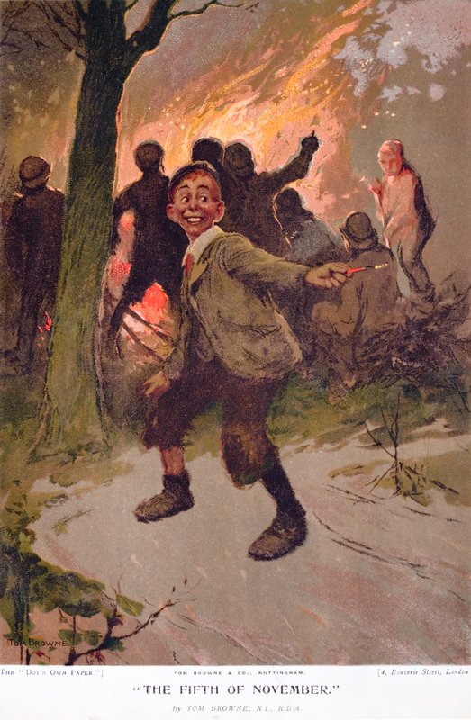 The Fifth of November, excited boy on Bonfire Night by Tom Browne