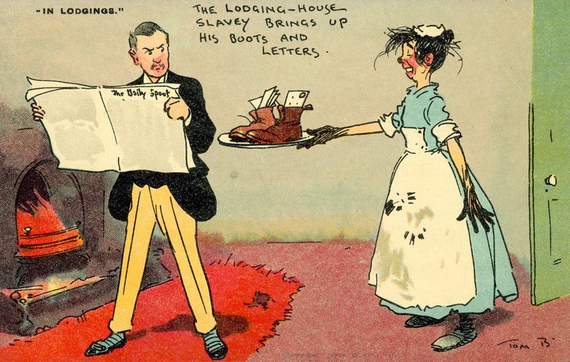 The Lodging House Slavey Brings Up His Boots and Letters by Tom Browne
