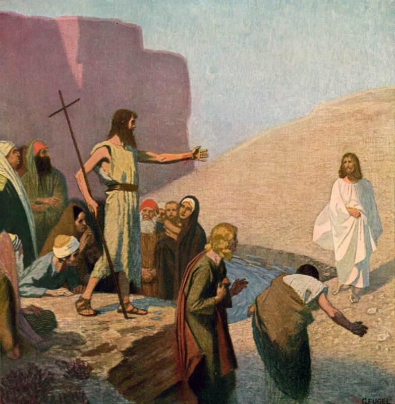 Jesus and John the Baptist by the River Jordan by Unbekannt Unbekannt
