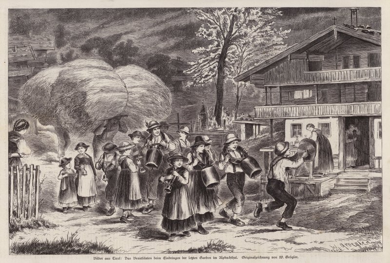 Traditional Ringing of Cowbells to Celebrate the Bringing in of the Last of the Harvest in the Alpbachtal, Tyrol, Austria by Unknown artist
