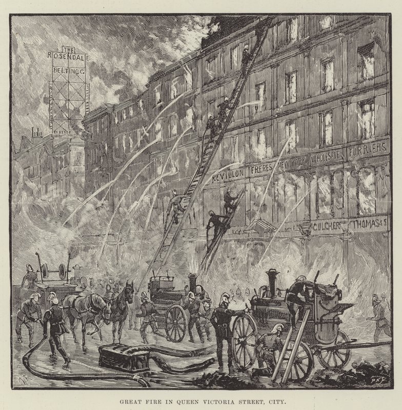 Great Fire in Queen Victoria Street, City by Walter Paget